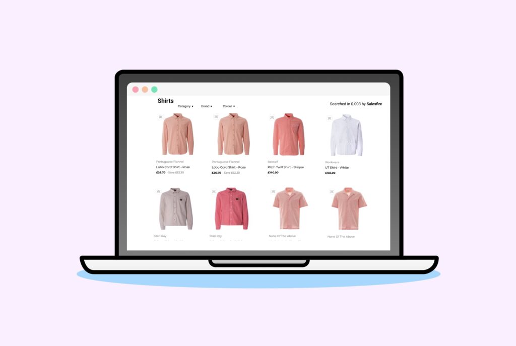 Different colour shirts on a shopping website