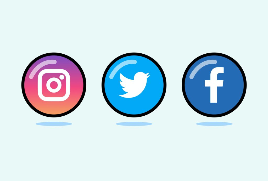 Instagram, Twitter and Facebook logos