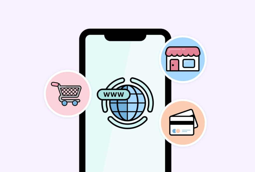 world wide web, shopping cart and credit card animations with a smartphone
