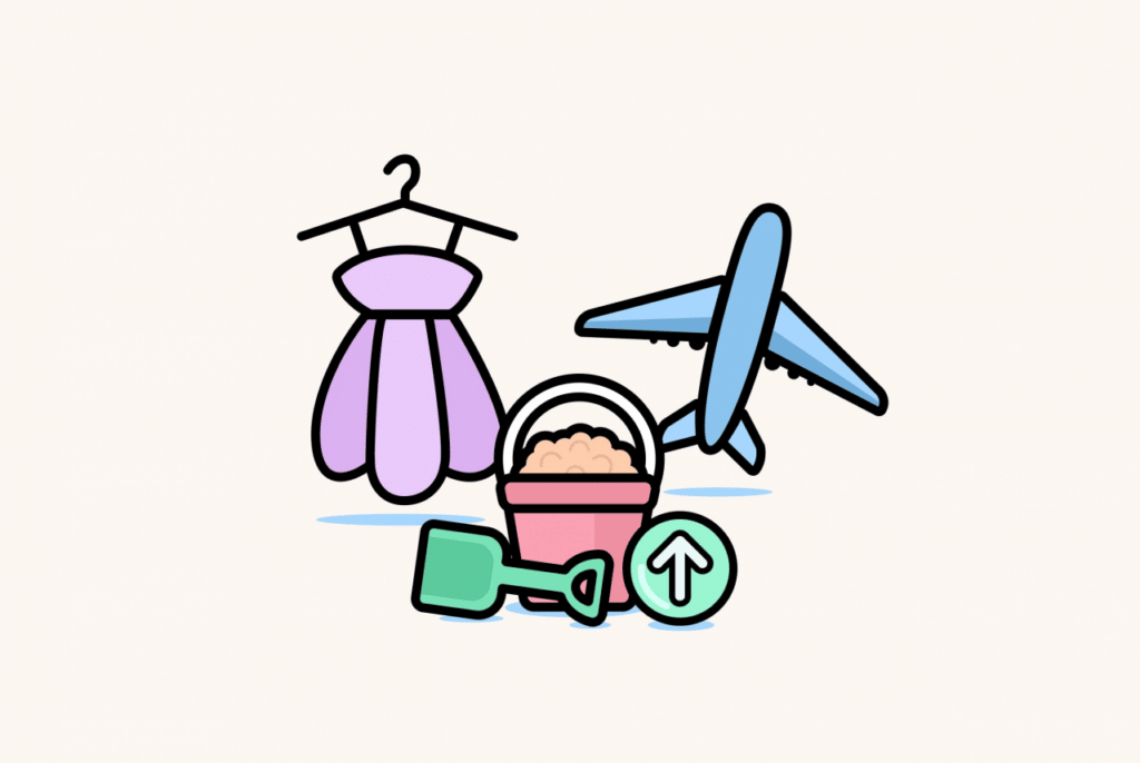 Purple dress, bucket of sand and an airplane
