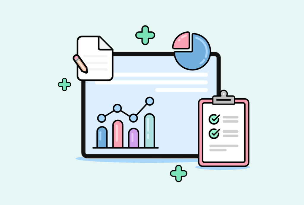 pie chart, checklist and infographics