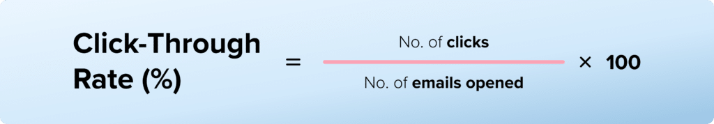 Click-Through Rate (%) = No. of clicks / No. of emails opened x 100